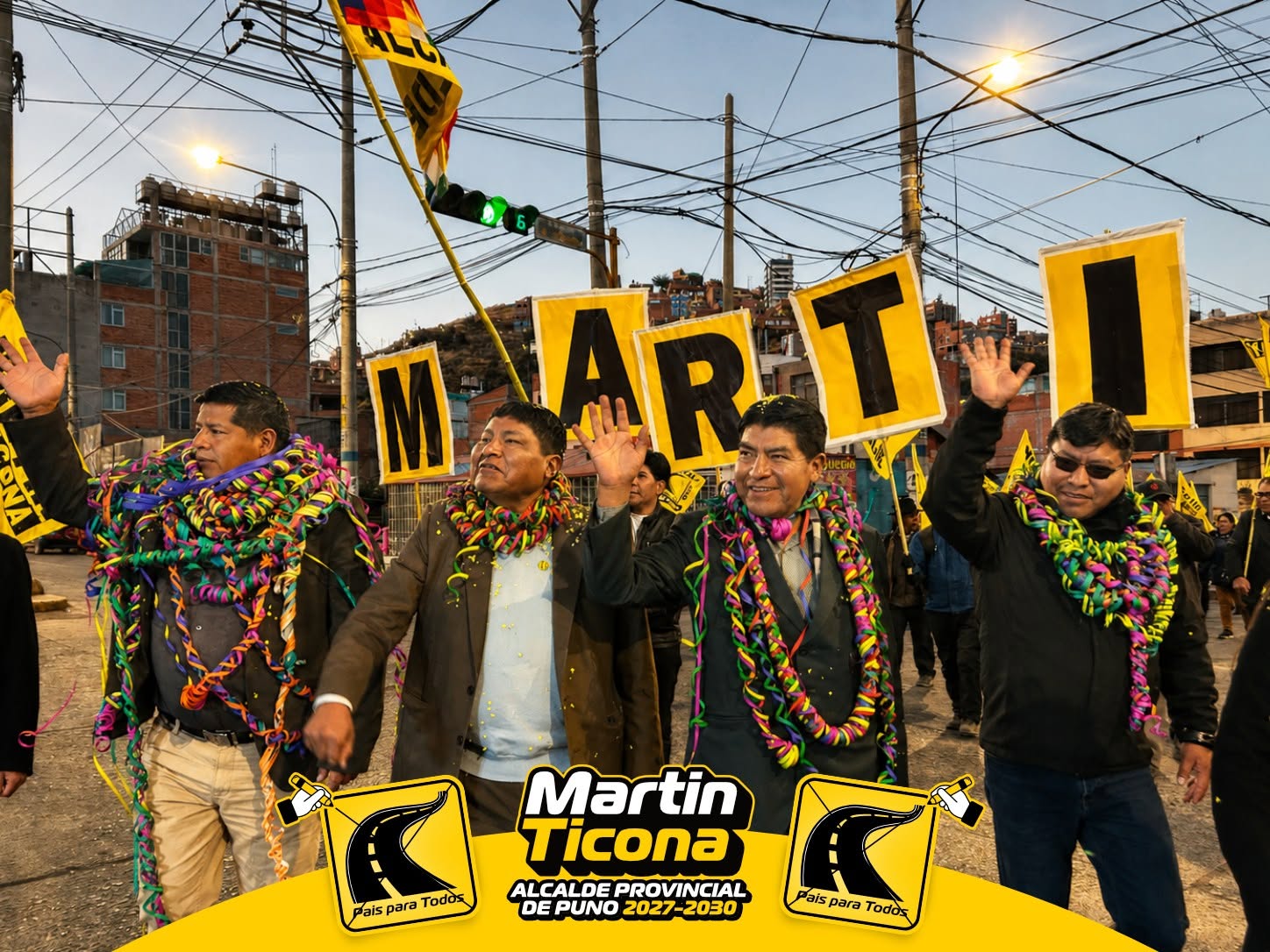 Martín Ticona Maquera en la movilización de campaña por Puno